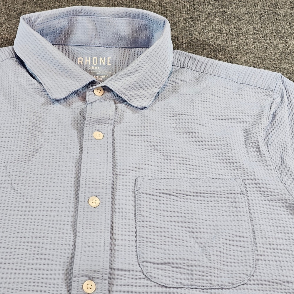 Rhone Commuter Seersucker Mens Large Lite Blue Italian Fabrics Casual 101843